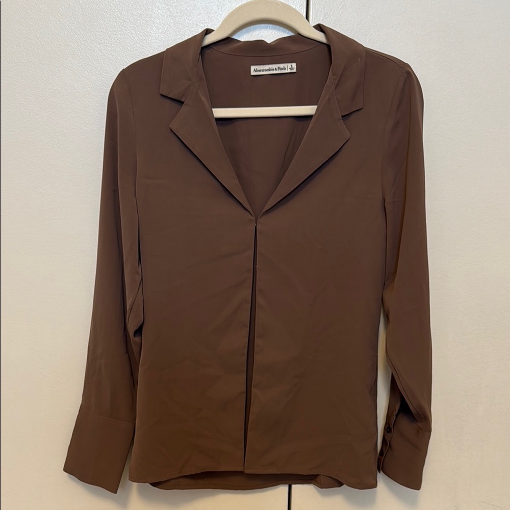 Abercrombie & Fitch Brown Fitted Long Sleeve Blouse